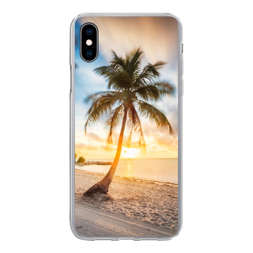 MuchoWow Handyhülle Schutzhülle Hülle für iPhone Xs Sonnenuntergang - Strand - Palme Silikon Softcase Handy Hülle - Handytasche