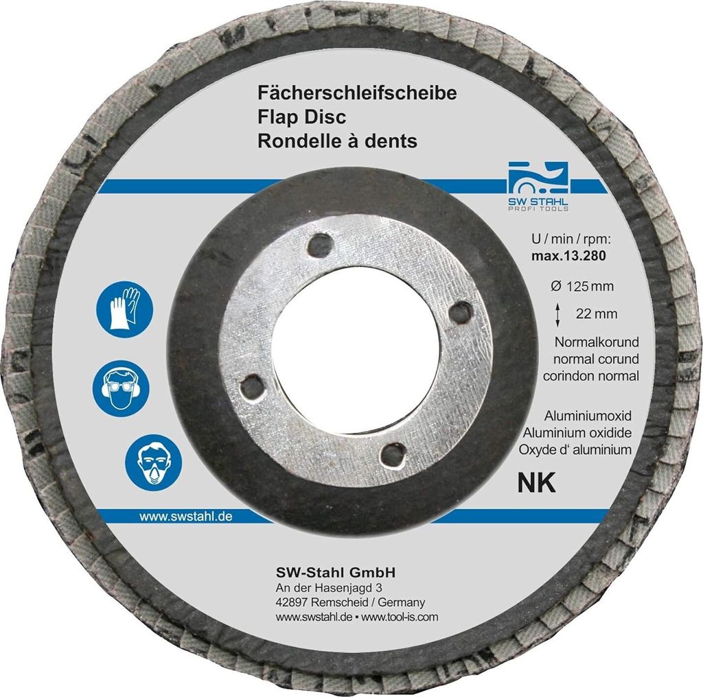 SW-Stahl 82315L Fächerschleifscheibe, Zirkoniumoxid, 125 mm, NK80, 10 Stück