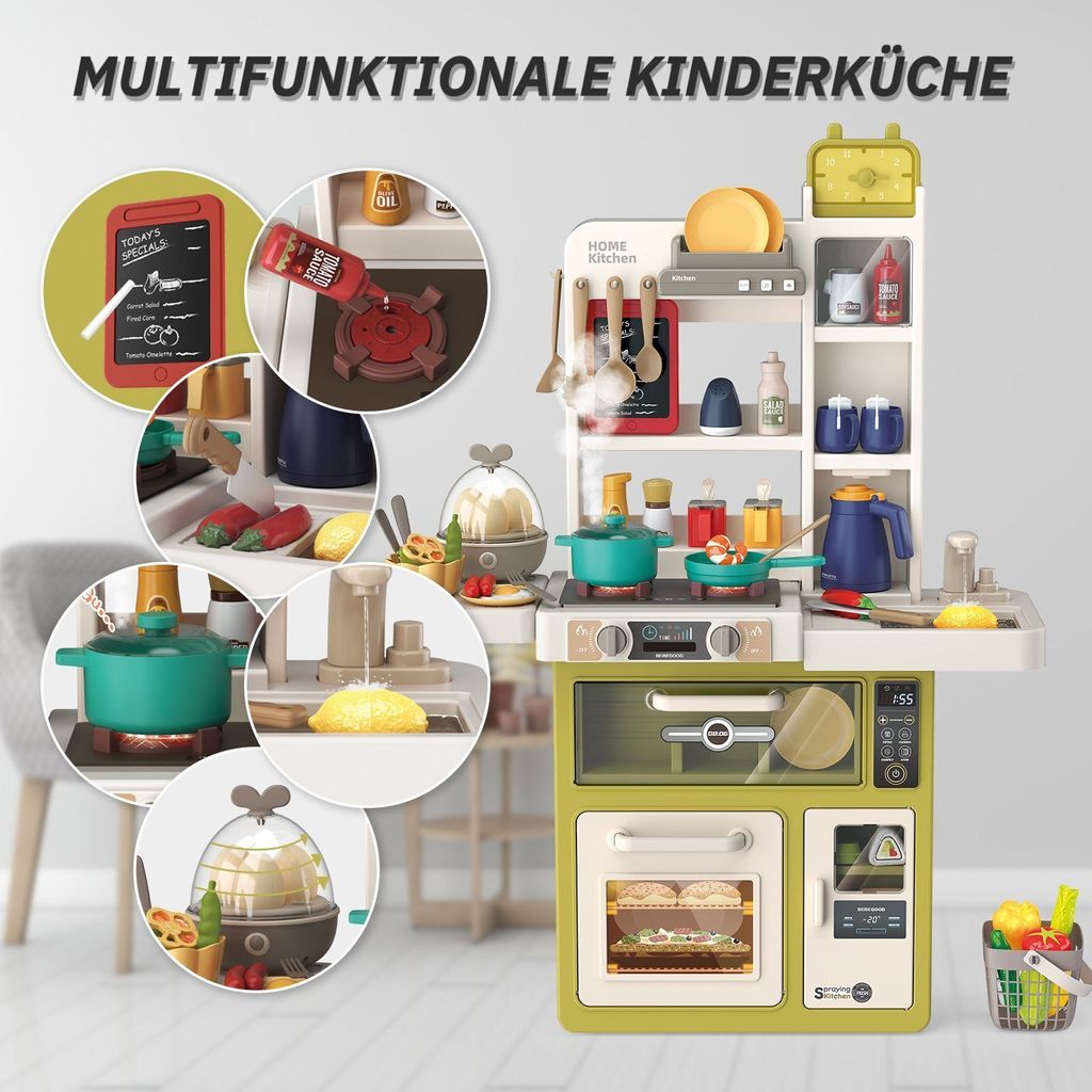 Spielküche Kinderküche mit Küchenzubehör, Licht, Spray, Produktbild 