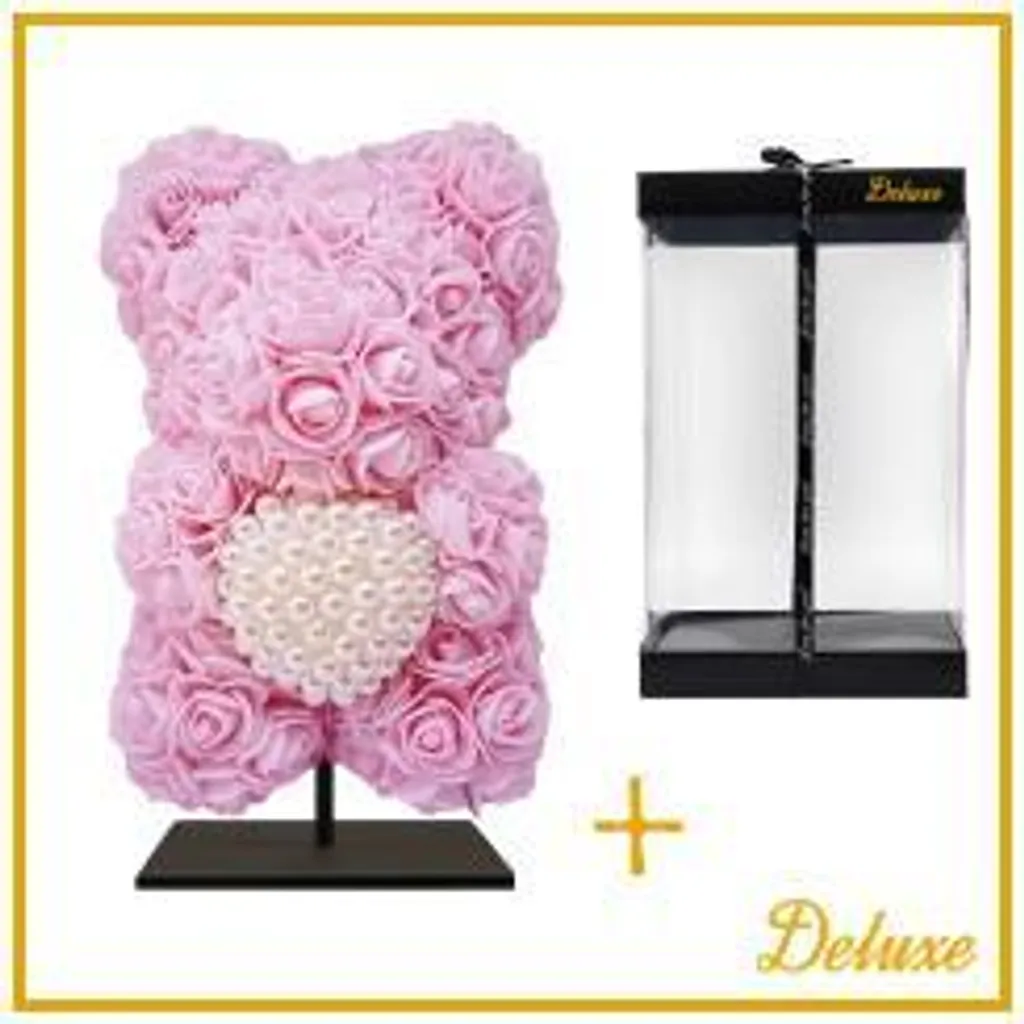 Ours en mousse avec cœur diamant 25 cm en boîte cadeau Deluxe rose clair