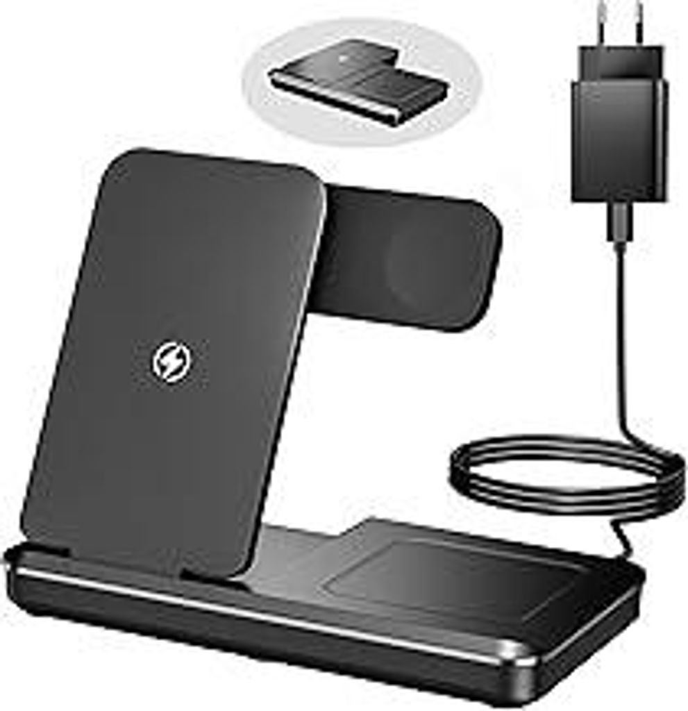 3 In 1 Ladestation für Apple Watch und iPhone, Faltbar 15W Schnelles Apple Ladestation Ladegerät für iPhone 17 16 15 14 13 12 Pro Max/Apple Watc...