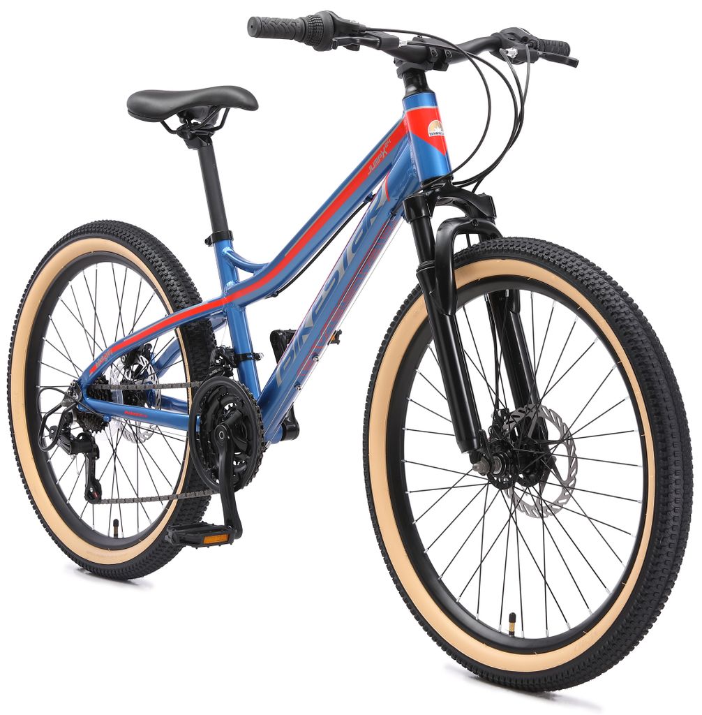 BIKESTAR Kinder Jugend Mountainbike 24 Zoll ab 9 Jahre | Hartail MTB Scheibenbremse Federgabel | Blau Grün