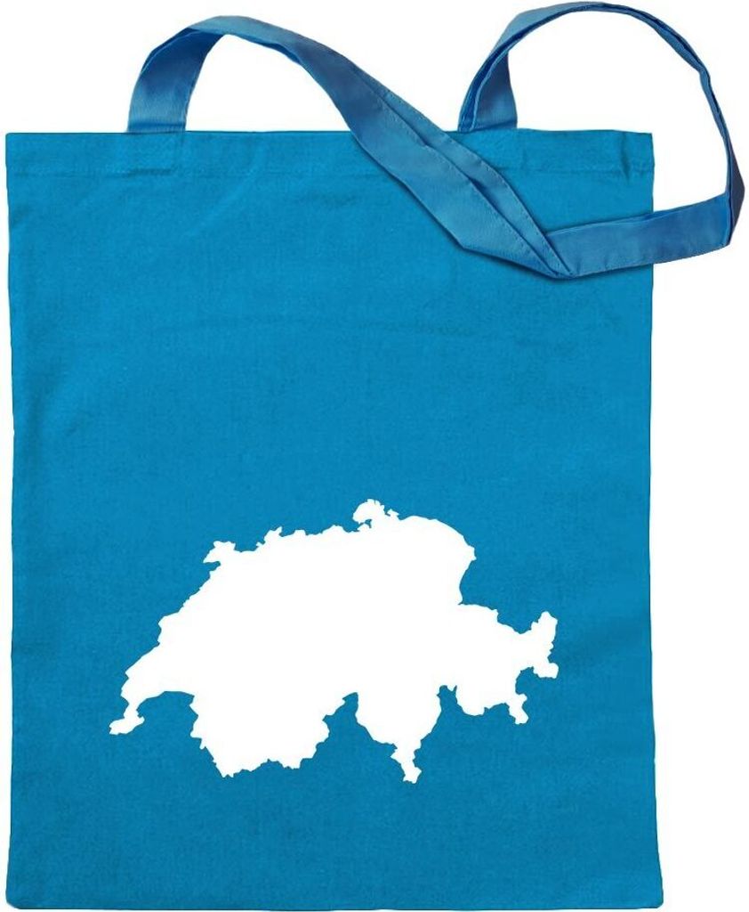 Kiwistar - Baumwolltasche - hellblau - Schweiz Umriss Kontur - Tragetasche Stoffbeutel Umhängetasche Langer Henkel
