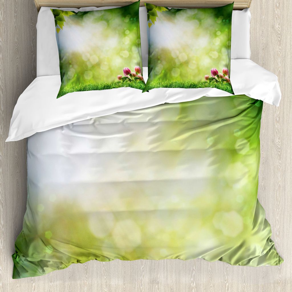 ABAKUHAUS Natur Bettbezug, Frische Frühlings-Blüten, Milbensicher Allergiker geeignet mit Kissenbezügen, 155 cm x 220 cm - 80 x 80 cm, Grün Bla...
