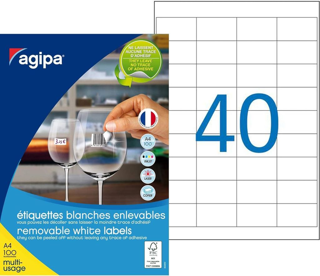 agipa Universal Etiketten 48,5 x 25,4 mm weiß rechteckig 4.000 Etiketten