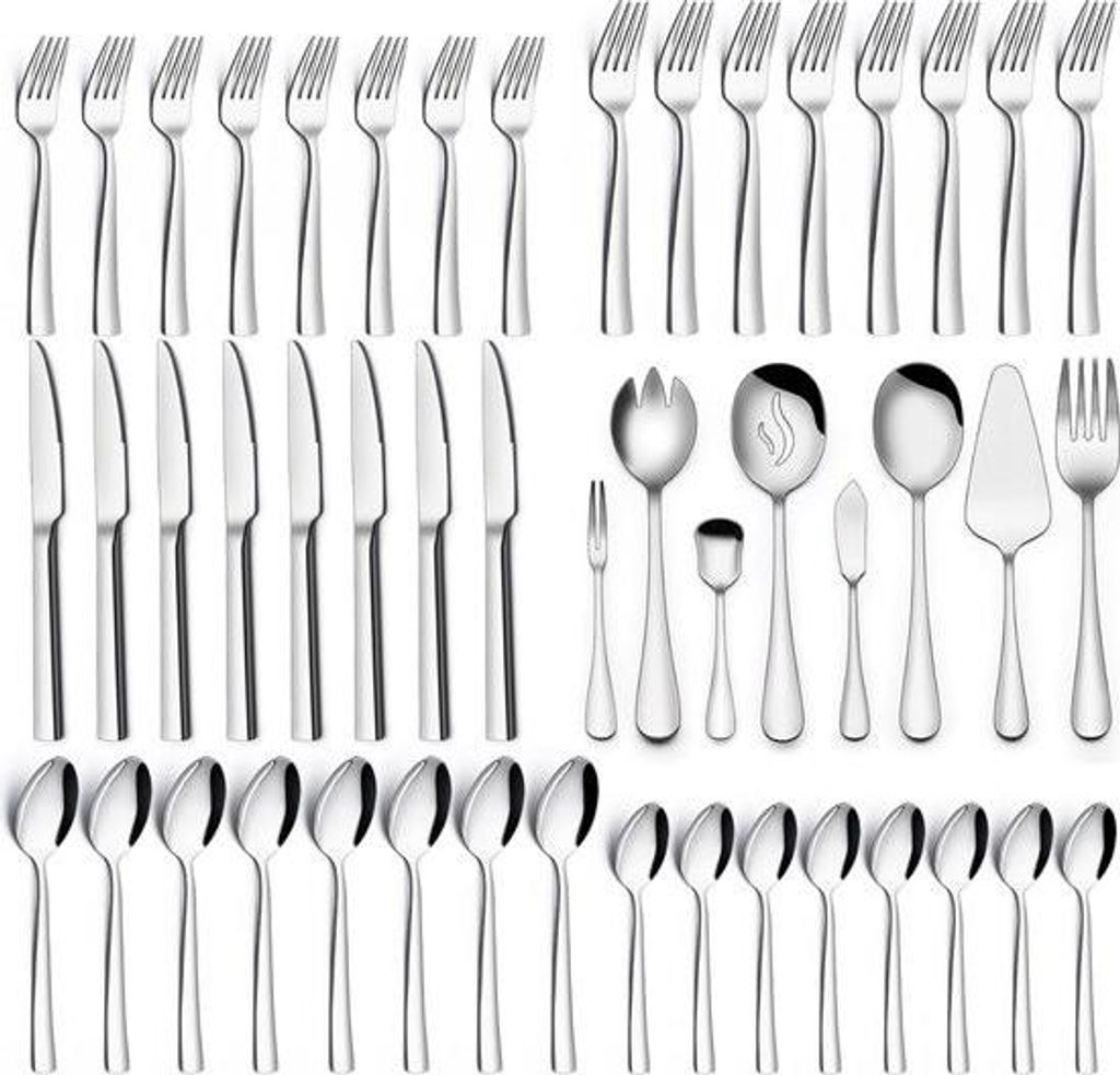 Besteck-Set für 12 Personen, 68-teiliges Edelstahl-Besteck-Set mit Servierbesteck, Besteck-Set mit Messer-Gabel-Löffel, hochwertiges Edelstahl-Be...