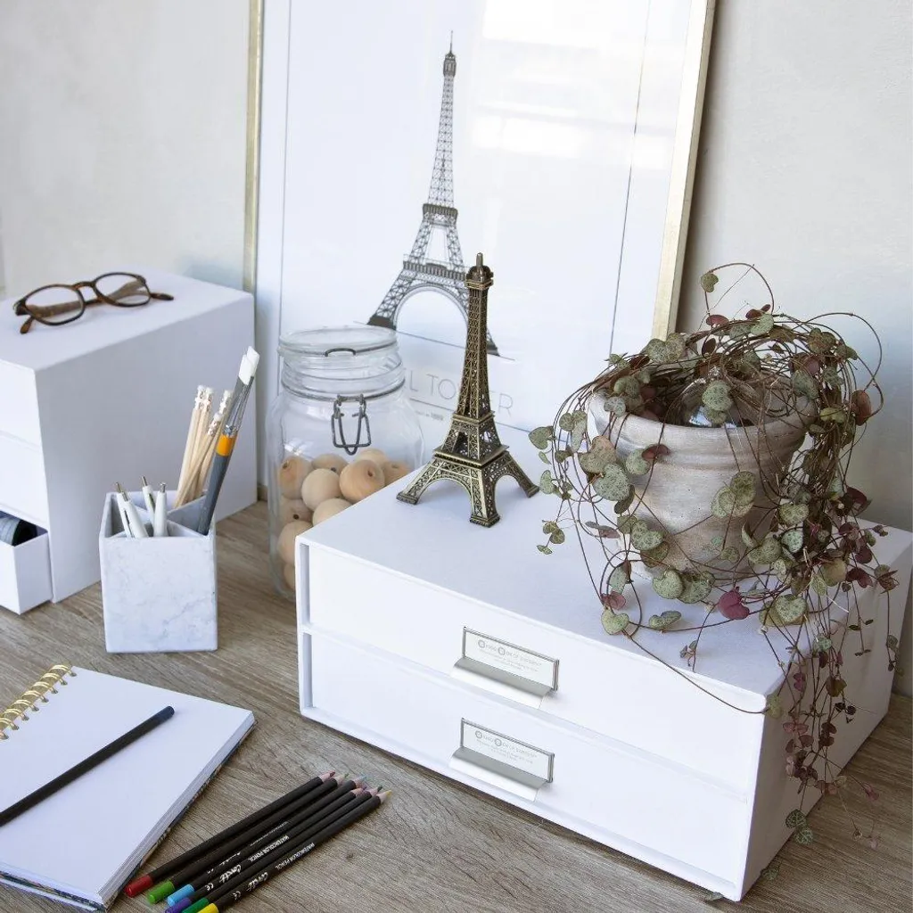 Boîte à tiroirs BIRGER 2 compartiments blanc pour bureau chic