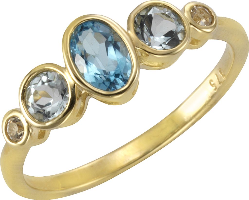 F Ring 375/- Gelbgold mit Blautopas/Weißtopas