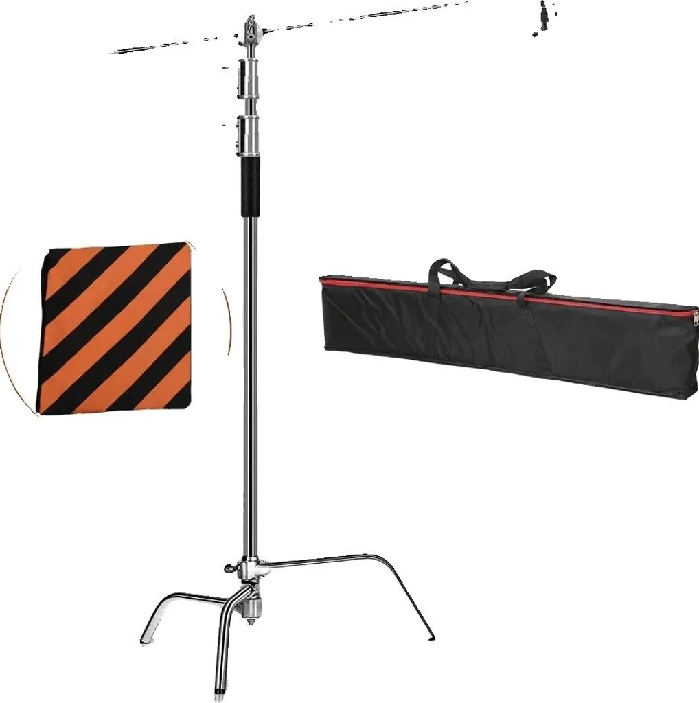 Support d'éclairage C-Stand réglable 260cm en acier avec sac de voyage