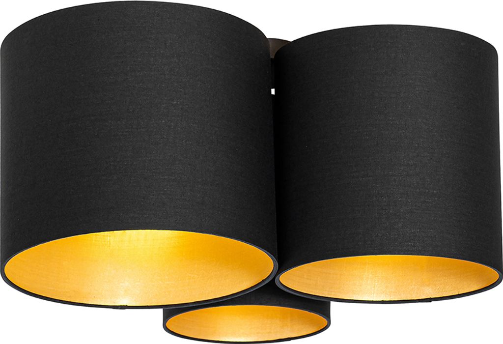 QAZQA - Modern Deckenleuchte I Deckenlampe I Lampe I Leuchte schwarz mit Gold I Messingener Innenausstattung 3-flammig - MultiDrum mit Schirm I Woh...