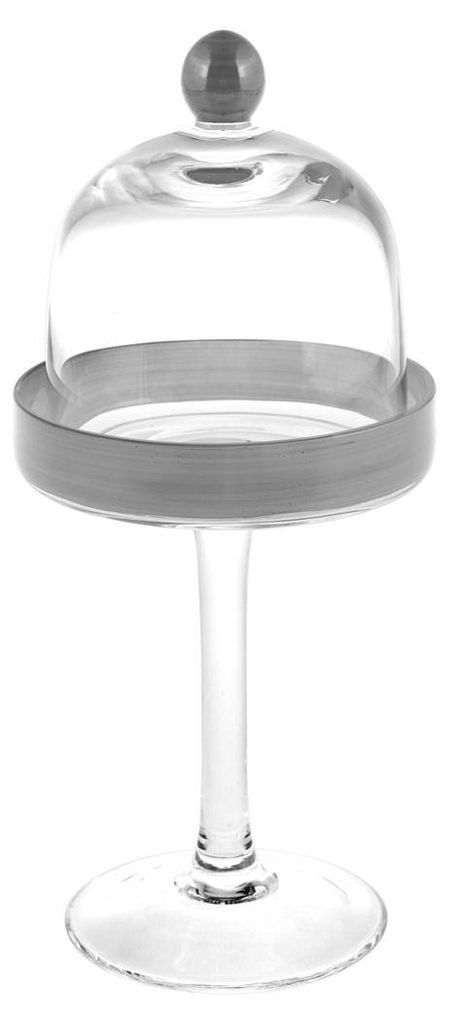 H&h-Aufsteller mit transparenter Glaskuppel und grauem Rand 12x26 cm