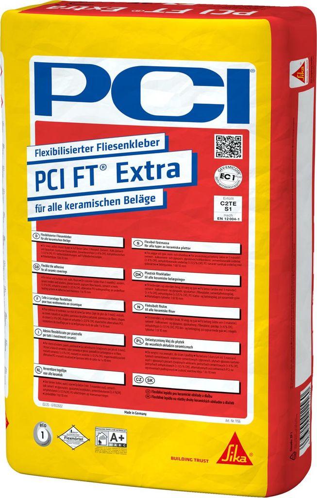 A bag of PCI FT-Extra tile adhesive.