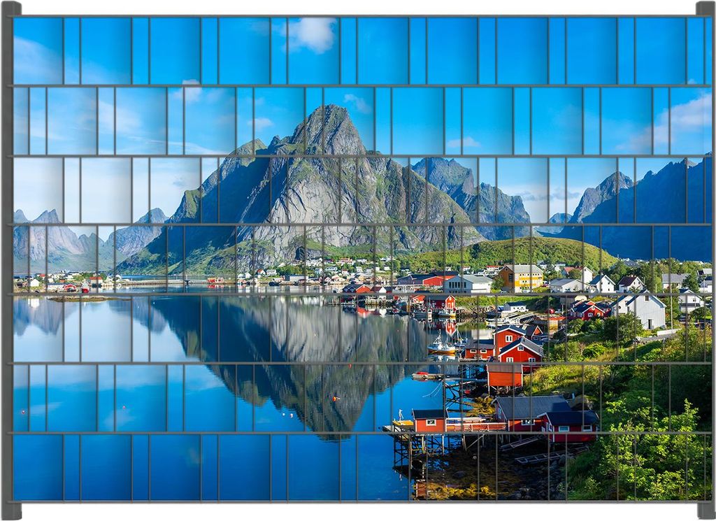 Wallario Zaunsichtschutz mit Motiv Skandinavisches Bergpanorama für Ein- und Doppelstabmatten Zäune in der Größe 200 x 140 cm