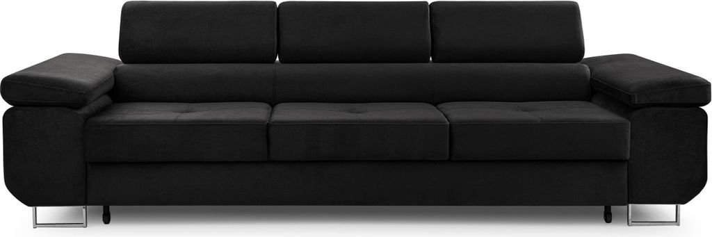 Schlafsofa NOVA Sofa aus Velourstoff gepolstert Schlafcouch Couch aus Schlaffunktion 270 cm breit, Farbe: Schwarz, Kronos 7