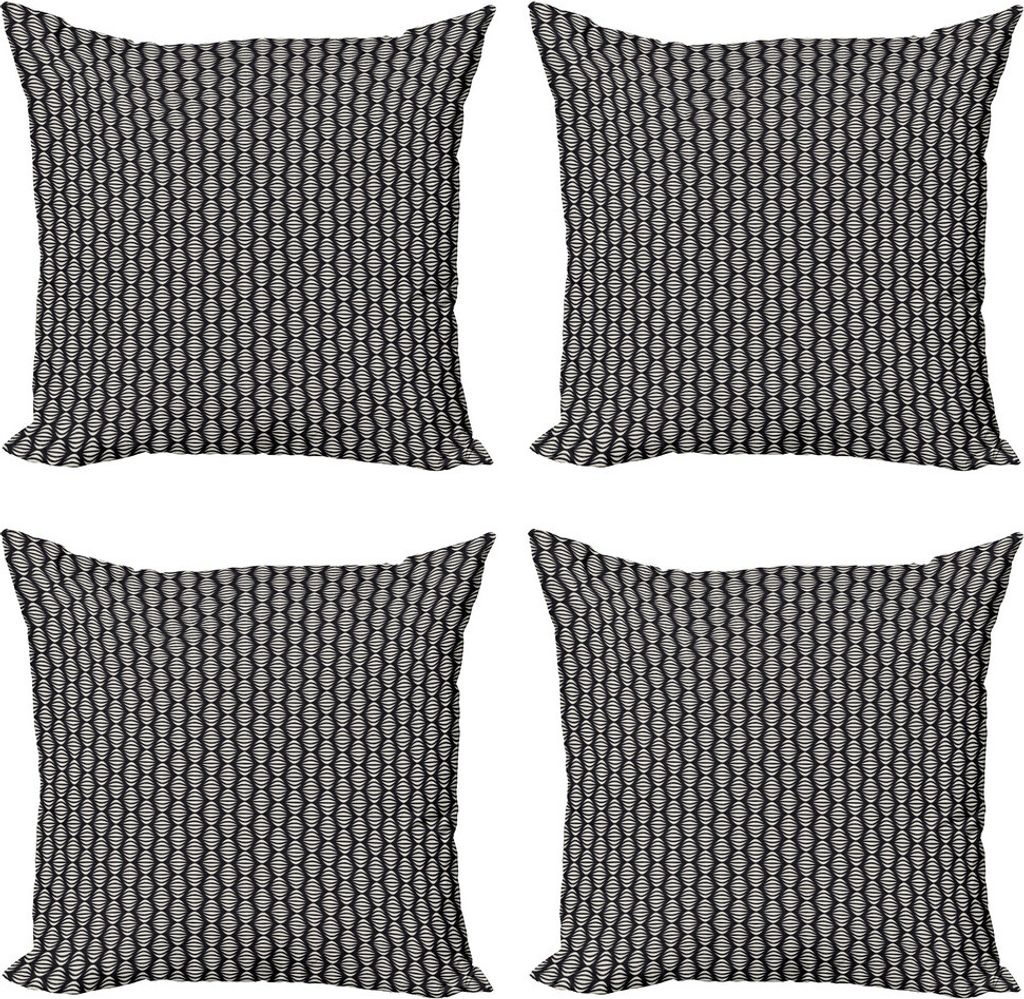 ABAKUHAUS Abstrakt Kissenbezug Set (4 Stück), Geometrische Streifen-Design, Moderner Doppelseitiger Digitaldruck, 40 cm x 40 cm, Beige und Dunkelgrau