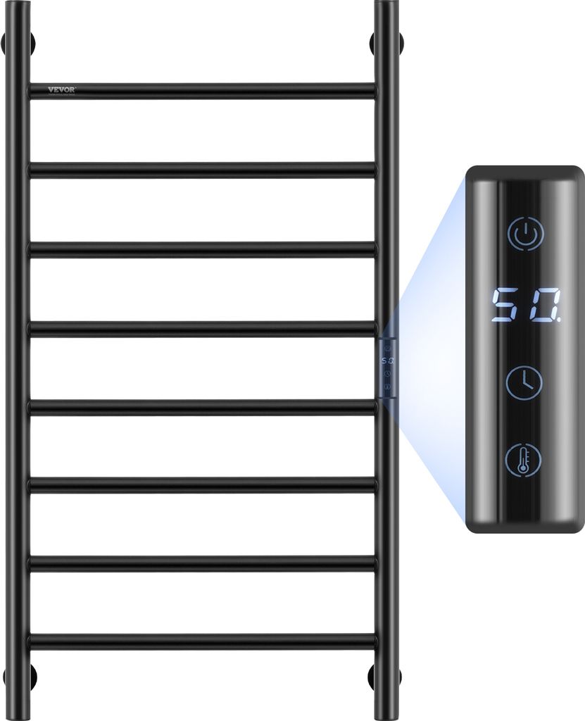 VEVOR Handtuchtrockner Heizkörper Handtuchwärmer, beheizter Handtuchhalter mit 8 Stangen, wasserdichter Handtuchwärmer mit Timer und LED-Anzeige...