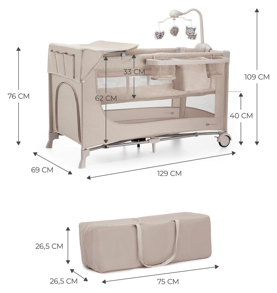 Kinderkraft Joy 2-in-1 Travel Bed for kid with accessories Color Gris foncé