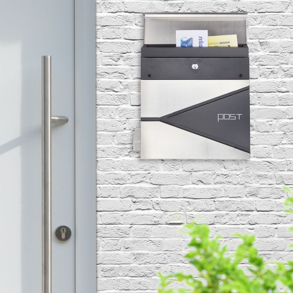 Relaxdays Briefkasten Anthrazit Mit Zeitungsfach - 38x37x12cm Metall