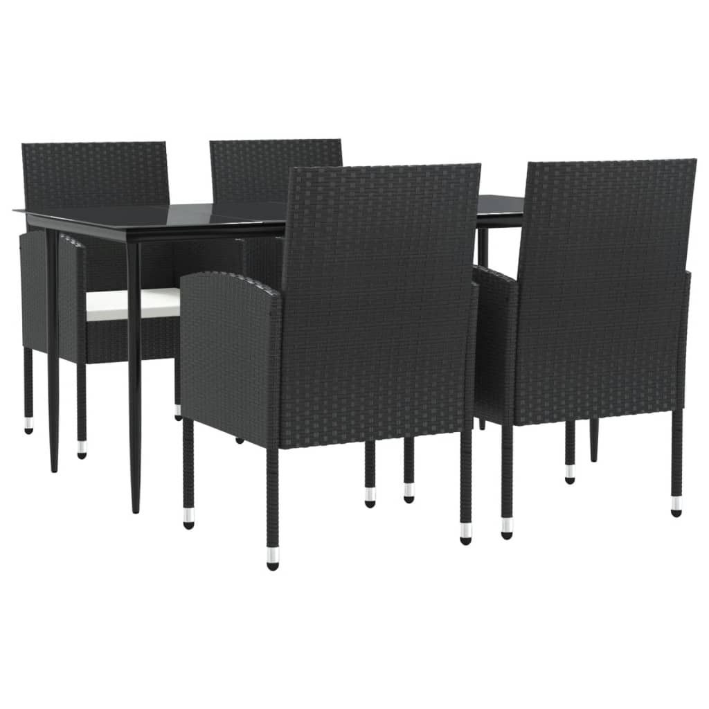 5-tlg. Garten-Essgruppe Schwarz Poly Rattan und Stahl