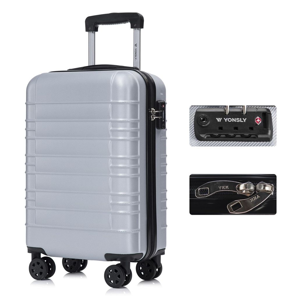 yonsly Premium Reisekoffer TSA-Schloss,YKK-Reißverschluss Hartschalen-Koffer Trolley Kabinenkoffer Rollkoffer Suitcase Handgepäck (Silber, M)