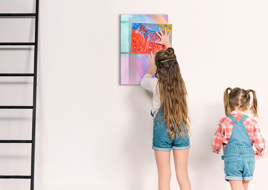 Magnetische Notiztafel - Schwarzer Marker + Schwamm + Magnete - 40 x 60 cm - Pastellfarbene Federn