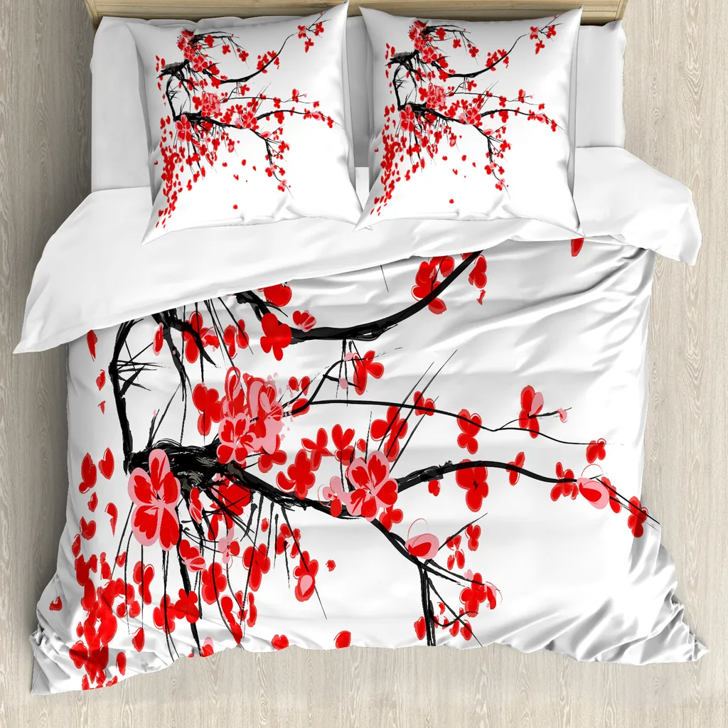Sogno Giapponese: Set Copripiumino Matrimoniale Rosso Cinabro ABAKUHAUS