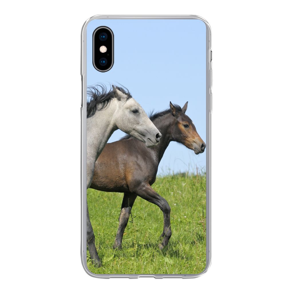 MuchoWow Handyhülle Schutzhülle Hülle für iPhone Xs Pferde - Tiere - Gras Silikon Softcase Handy Hülle - Handytasche