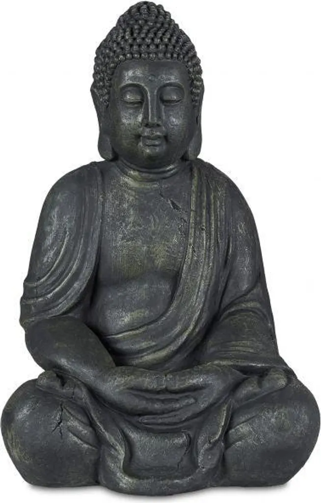 Bouddha Méditation Gris Effet Vieilli 70 cm - Statuette Zen Géante