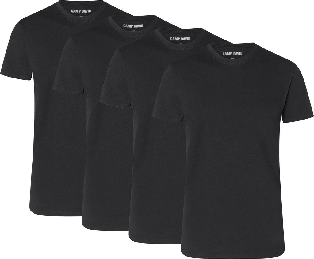 CAMP DAVID Herren T-Shirts, 4er Pack - Crew Neck T-Shirt 4P, Baumwolle Stretch Schwarz XL