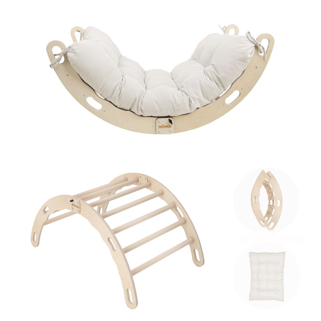 Kletterbogen, Kletterdreieck, Baby klettern mit kissen, Regenbogenwippe aus holz, Holzbogen für Kinder, Klettergerüst indoor ab 1/2/3 jahre