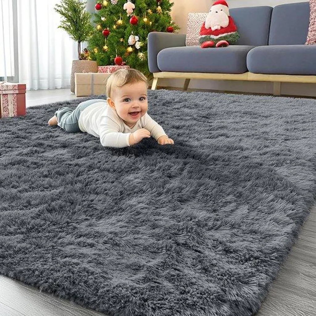 Tapis de salon moelleux grand format 200x280 cm lavable et antidérapant