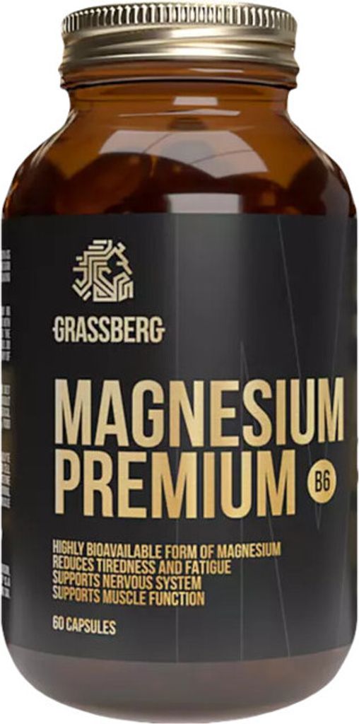 Grassberg Magnesium Premium B6 (60 Caps) Unflavoured - Vitamine, Mineralien & Gesundheit - Vitamine & Mineralien-Komplex