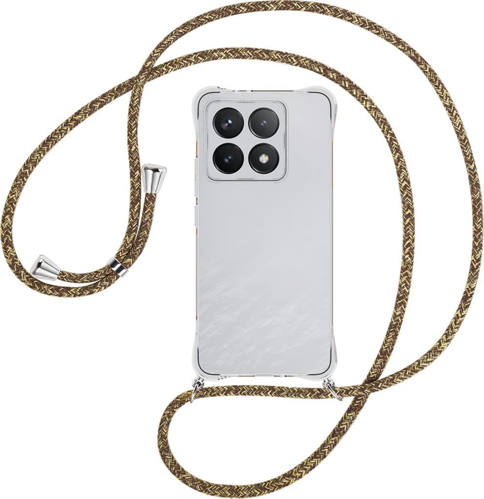 Handykette Backcover-Schutzhülle mit Band (Metall silberfarben) für Xiaomi 14T 5G - braun+beige