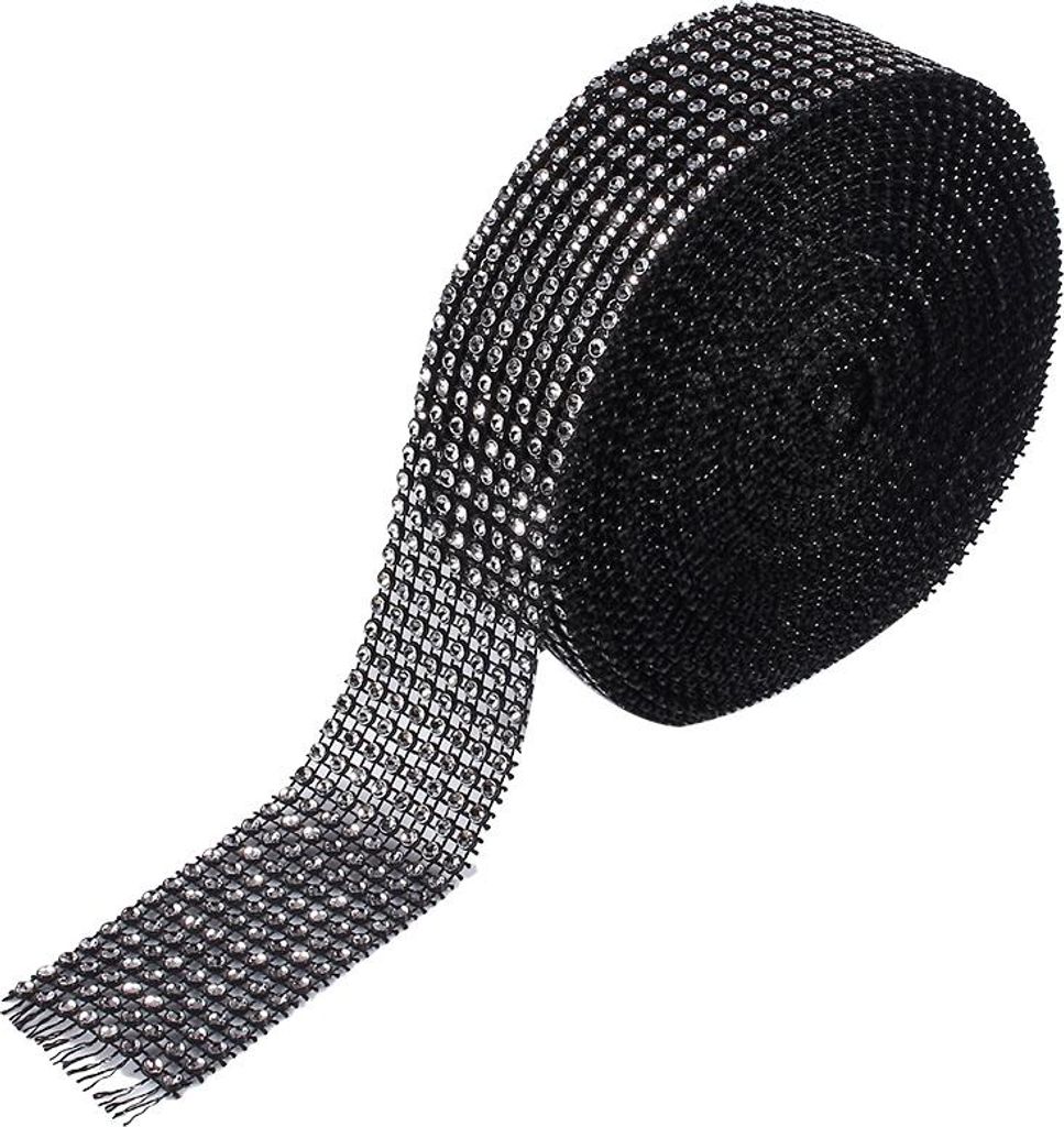 8-reihiges Diamant-Netzband, Kristall-Strassband, funkelnd, 10 Yards, Schwarz