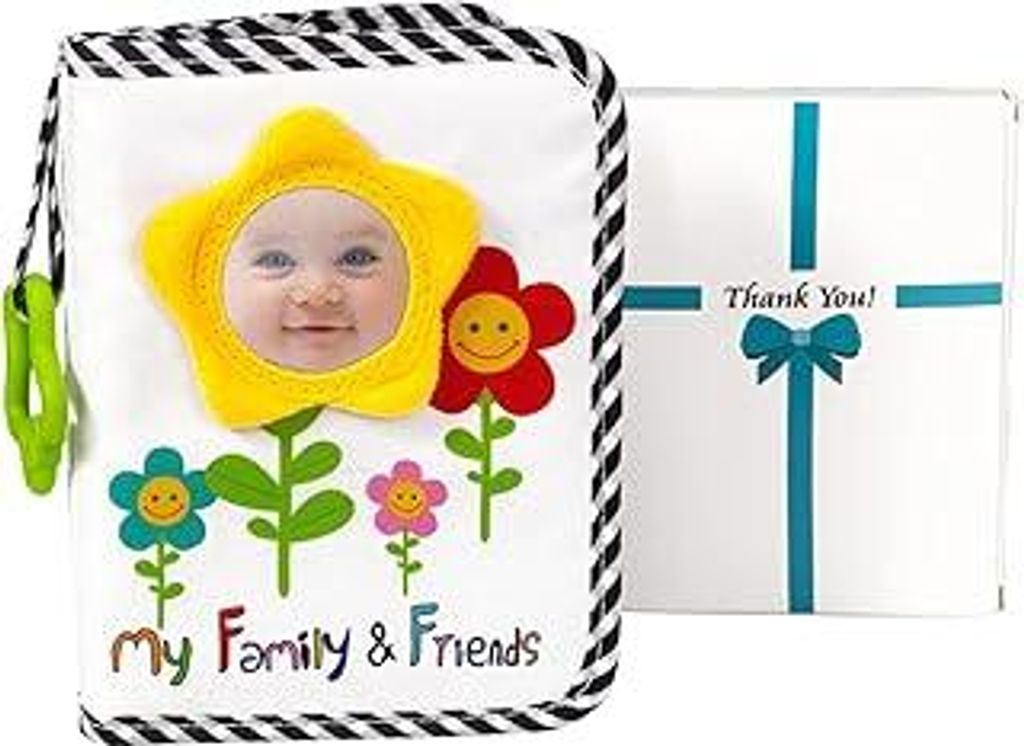 Boczif Baby-Fotoalbum, Baby-Memory-Buch für 18 Bilder, weiches Fotobuch aus Stoff mit Baby-Versicherungsspiegel Sonnenblume, Geschenkset für die ...