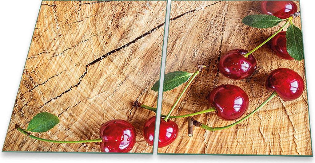 Herdabdeckplatten Glaskeramikfeld Spritzschutz Glas Universal 2teilig 2x40x52 Obst Rot