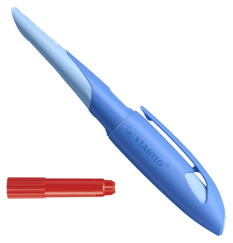 STABILO Ergonomischer Schulfüller EASYbirdy Pastel blau/hellblau - Linkshänder:innen - Anfängerfeder (A) mit Einstellwerkzeug