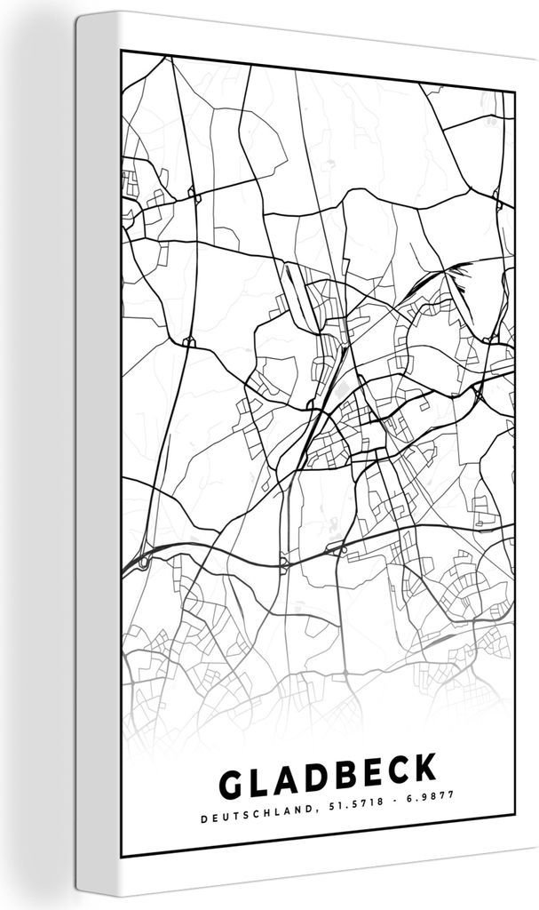 OneMillionCanvasses - Leinwandbilder - 90x140 cm, Karte - Stadtplan - Gladbeck - Karte, Wandbilder Kunstdruck Wanddekoration - Foto auf Leinwand ...