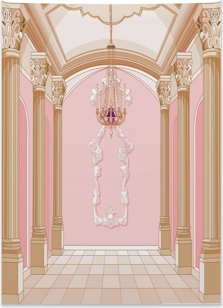 Abakuhaus Rosa Wandteppich, Kronleuchter Decke Schloss aus Weiches Mikrofaser Stoff Kein Verblassen Klare Farben Waschbar, 110 x 150 cm, Pfirsich P...