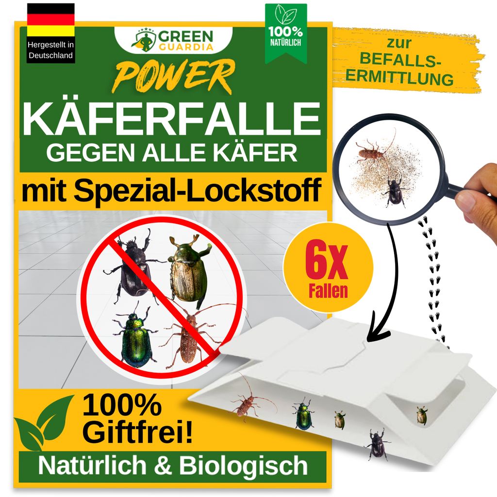 Käfer Falle mit Spezial-Lockstoff – 6x Fallen – Sicher & giftfrei Käfer bekämpfen, Käferfallen Wohnung & Küche, Alternativ zu Pheromonfall...