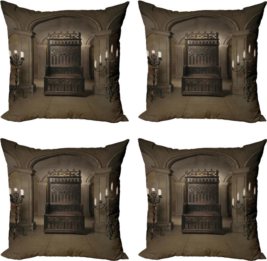 ABAKUHAUS gotisch Kissenbezug Set (4 Stück), Renaissance-Schloss-König, Moderner Doppelseitiger Digitaldruck, 60 cm x 60 cm, beige Braun