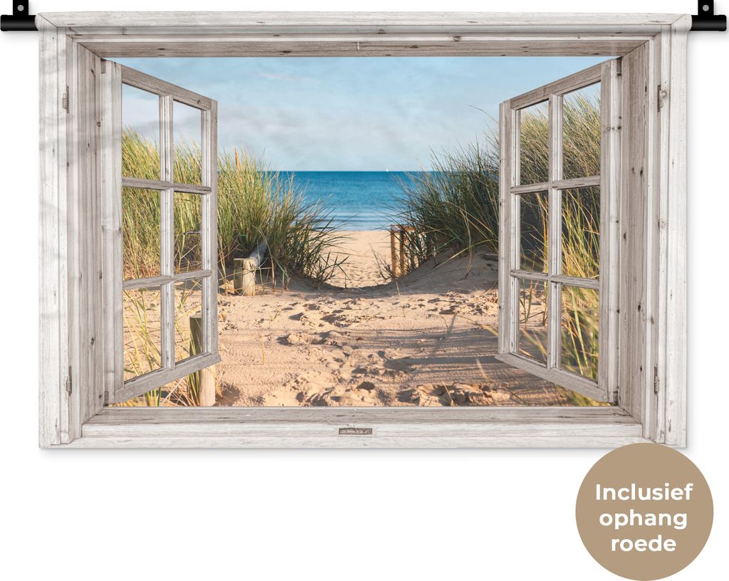 MuchoWow Wandteppich Wandbehang Durchblick - Strand - Meer - Dünen - Sand - Wasser - Hochgras 60x40 cm Tapisserie Dekoration Wandtuch - Wanddeko...