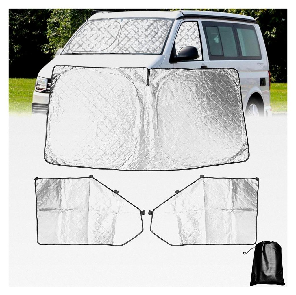 Sonnenschutz für die Frontscheibe von V W T5 T6 Wohnmobil, 3 Stück, Thermomatte, magnetische Abdeckung, interne Verdunkelung, dunkel