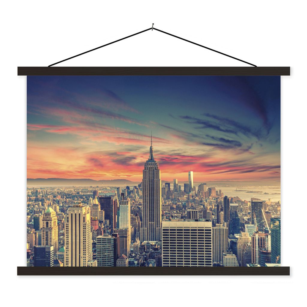 MuchoWow Textilposter New York - Manhattan - Empire State Building 120x90 cm mit schwarzem Rahmen - Aufhänger für Poster