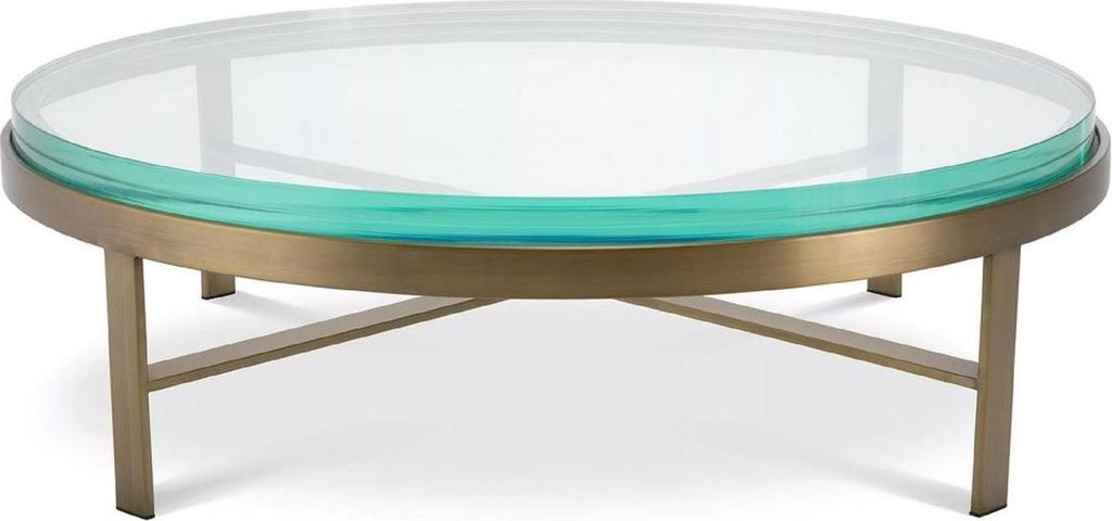 Casa Padrino Luxus Couchtisch Messing Ø 97,5 x H. 30 cm - Runder Wohnzimmertisch mit Glasplatte - Wohnzimmer Möbel - Luxus Möbel - Wohnzimmer Ei...