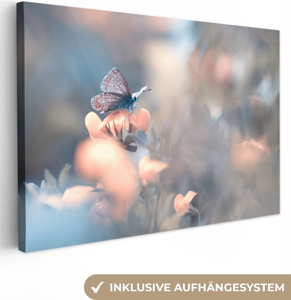 OneMillionCanvasses - Leinwandbilder - 140x90 cm, Blumen - Schmetterling - Natur - Botanisch, Wandbilder Kunstdruck Wanddekoration - Foto auf Lei...