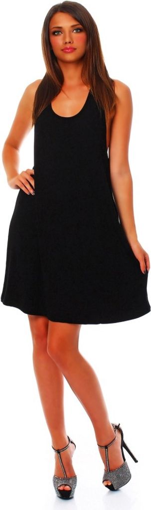 Wil Damen Sommer Kleid Minikleid Top Tunika Trägerkleid mit offenen Schultern mit Kreuz am Rücken Schwarz XL
