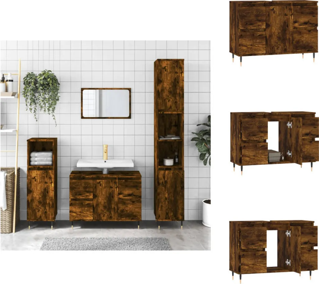 vidaXL Mobile Sottolavabo Rovere Fumé 80x33x60 cm - Arredo Bagno
