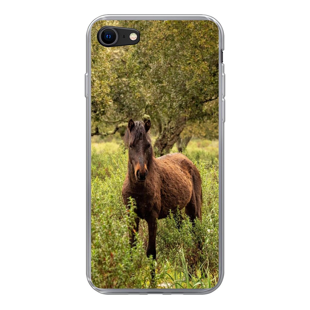 MuchoWow Handyhülle Schutzhülle Hülle für iPhone 8 Pferd - Wald - Gras Silikon Softcase Handy Hülle - Schutzhaube