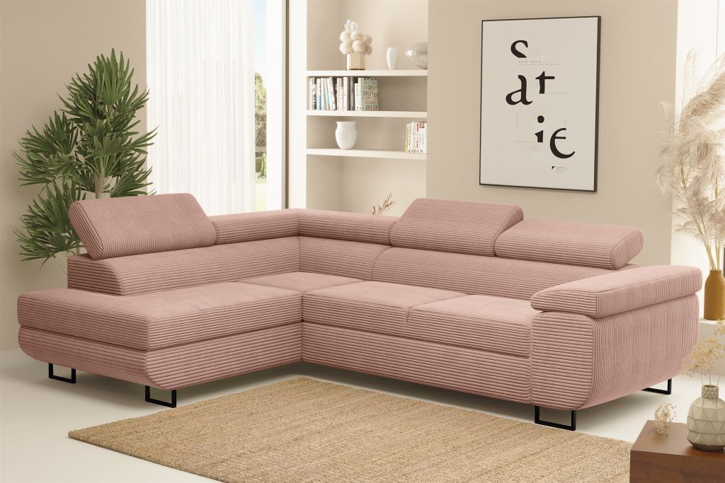 Ecksofa Sofa mit Schlaffunktion METZ Stoff Poso Altrosa Ottomane Links